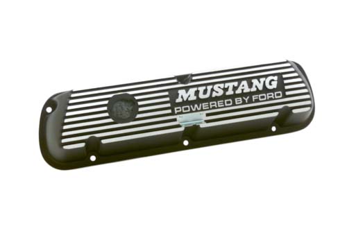 1964-73 BLACK SATIN MUSTANG POWERED BY FORD VALVE COVER 260/289/302/351W