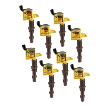 ACCEL IGNTION COIL - SUPER COIL - 2008-2014 FORD 4.6L/5.4L/6.8L 3-VALVE ENGINE, YELLOW, 8-PACK