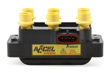 ACCEL IGNITION COIL - SUPERCOIL - FORD 6-TOWER EDIS WITH HORIZONTAL PLUG This ACCEL SuperCoil EDIS horizontal harness connector ignition coil, Ford V6, 2000-2010 4.0L; 1998-2000 3.0L
