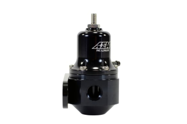 AEM UNIVERSAL ADJUSTABLE FUEL PRESSURE REGULATOR - 40-130 PSI / Inlet: 2 X -6AN (9/16-18) Outlet: -6AN - Gauge Port: 1/8 In. NPT - Black