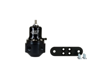AEM UNIVERSAL ADJUSTABLE FUEL PRESSURE REGULATOR - 40-130 PSI / Inlet: 2 X -6AN (9/16-18) Outlet: -6AN - Gauge Port: 1/8 In. NPT - Black