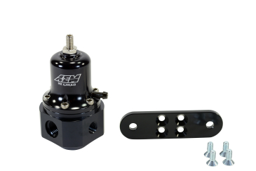 AEM UNIVERSAL ADJUSTABLE FUEL PRESSURE REGULATOR - 40-130 PSI / Inlet: 2 X -6AN (9/16-18) Outlet: -6AN - Gauge Port: 1/8 In. NPT - Black