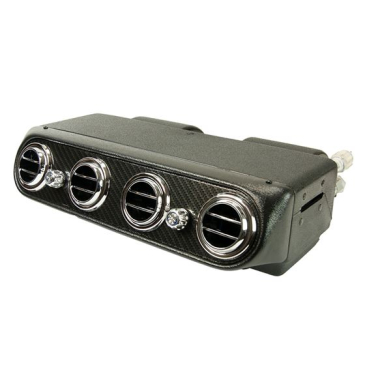 FORD MUSTANG OLD AIR PRODUCT INSIDE PACKAGE UNDERDASH A/C & HEAT SYSTEM, CARBON FIBER FACEPLATE W/ ROUND LOUVERS, CABLE OPERATED