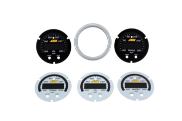 AEM X-SERIES TEMPERATURE GAUGE ACCESSORY KIT / Silver Bezel - Black Transmission And Oil Faceplates - White Water, Transmission, And Oil Faceplates