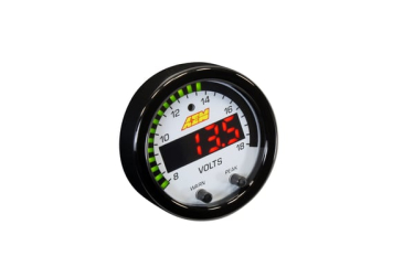 AEM X-SERIES VOLT GAUGE - BLACK BEZEL & BLACK FACEPLATE / 8-18 Volts