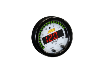 AEM X-SERIES PRESSURE GAUGE / 0-15 PSI - Black Bezel And Black Boost/Fuel Faceplate