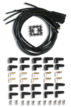 SPARK PLUG WIRE SET- 8MM - BLACK WIRE WITH BLACK STRAIGHT BOOTS
