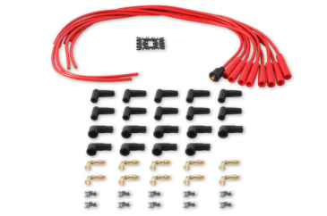 SPARK PLUG WIRE SET- 8MM - RED WIRE WITH RED STRAIGHT BOOTS