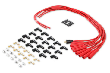 SPARK PLUG WIRE SET- 8MM - RED WIRE WITH RED STRAIGHT BOOTS