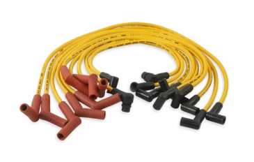 SPARK PLUG WIRE SET - 8MM - CUSTOM WITH GRAPHITE CORE - YELLOW WITH HEI STOCK STYLE BOOTS