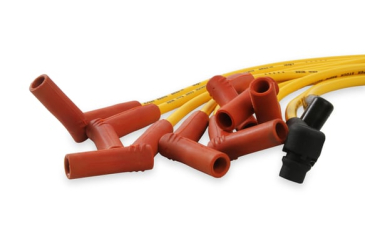 SPARK PLUG WIRE SET - 8MM - CUSTOM WITH GRAPHITE CORE - YELLOW WITH HEI STOCK STYLE BOOTS