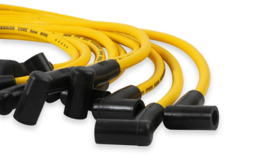 SPARK PLUG WIRE SET - 8MM - CUSTOM WITH GRAPHITE CORE - YELLOW WITH HEI STOCK STYLE BOOTS