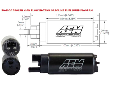 AEM 340LPH HIGH FLOW IN-TANK FUEL PUMP (OFFSET INLET)