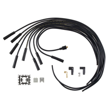 SPARK PLUG WIRE SET - 8MM - UNIVERSAL - BLACK WIRE WITH BLACK STRAIGHT BOOTS