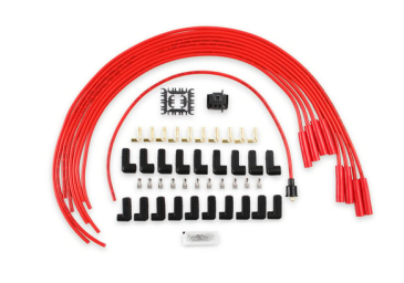 SPARK PLUG WIRE SET - 8MM - UNIVERSAL - RED WIRE WITH RED STRAIGHT BOOTS