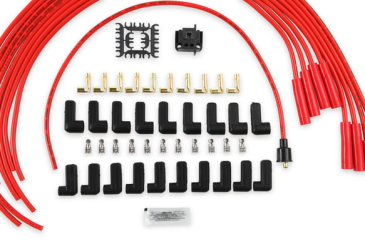 SPARK PLUG WIRE SET - 8MM - UNIVERSAL - RED WIRE WITH RED STRAIGHT BOOTS