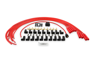 SPARK PLUG WIRE SET - 8MM - UNIVERSAL - RED WIRE WITH RED STRAIGHT BOOTS