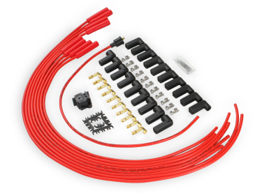 SPARK PLUG WIRE SET - 8MM - UNIVERSAL - RED WIRE WITH RED STRAIGHT BOOTS