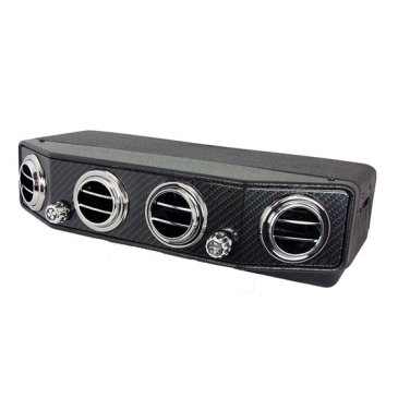 FORD MUSTANG OLD AIR PRODUCT INSIDE PACKAGE UNDERDASH A/C & HEAT SYSTEM, CARBON FIBER FACEPLATE W/ ROUND LOUVERS, ELECTRONIC HEATER VALVE