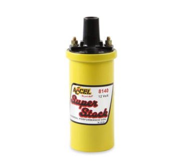 ACCEL IGNITION COIL - YELLOW - 42000V 1.4 OHM PRIMARY - POINTS - GOOD UP TO 6500 RPM