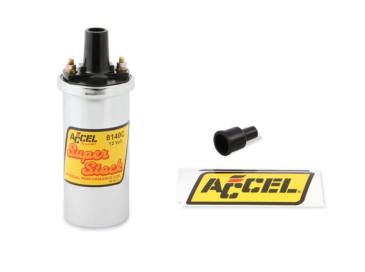 ACCEL IGNITION COIL - CHROME - 42000V 1.4 OHM PRIMARY - POINTS - GOOD UP TO 6500 RPM