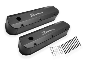 SNIPER VALVE COVER - FABRICATED ALUMINUM - FORD SMALL BLOCK - LONG BOLT - BLACK