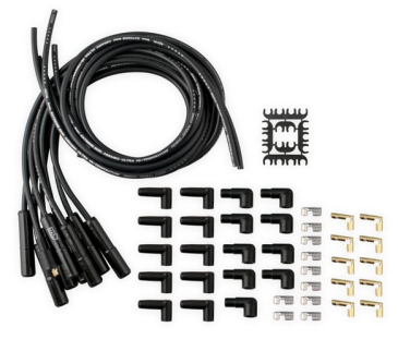 SPARK PLUG WIRE SET - UNIVERSAL - 180 DEG BLACK CERAMIC BOOTS / These black ceramic boot spiral core universal fit spark plug wire sets have straight 180 degree boots.