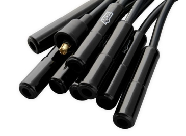 SPARK PLUG WIRE SET - UNIVERSAL - 180 DEG BLACK CERAMIC BOOTS / These Black Ceramic Boot Spiral Core Universal Fit Spark Plug Wire Sets Have Straight 180 Degree Boots.