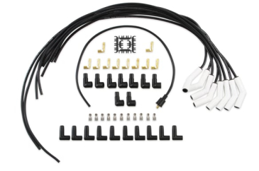 SPARK PLUG WIRE SET - UNIVERSAL - 135 DEG WHITE CERAMIC BOOTS / ACCEL 9002C, Spark Plug Wires, Pro Fit Ceramic, Spiral Core, 8mm, Black, Set