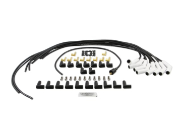 SPARK PLUG WIRE SET - UNIVERSAL - 135 DEG WHITE CERAMIC BOOTS / ACCEL 9002C, Spark Plug Wires, Pro Fit Ceramic, Spiral Core, 8mm, Black, Set