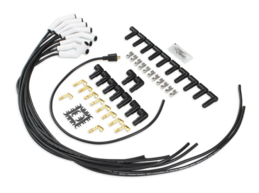 SPARK PLUG WIRE SET - UNIVERSAL - 135 DEG WHITE CERAMIC BOOTS / ACCEL 9002C, Spark Plug Wires, Pro Fit Ceramic, Spiral Core, 8mm, Black, Set