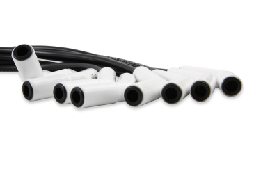 SPARK PLUG WIRE SET - UNIVERSAL - 135 DEG WHITE CERAMIC BOOTS / ACCEL 9002C, Spark Plug Wires, Pro Fit Ceramic, Spiral Core, 8mm, Black, Set