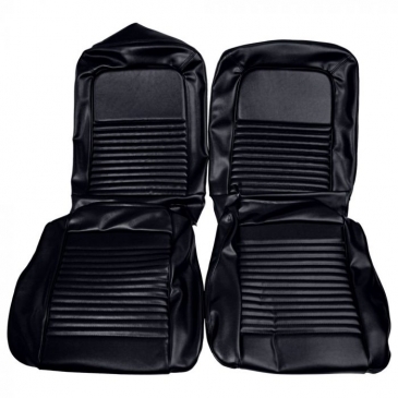1967 FORD MUSTANG TWO FRONT STANDARD/DELUXE UPHOLSTERY BUCKETS ONLY - (BLACK) *DISTINCTIVE INDUSTRIES