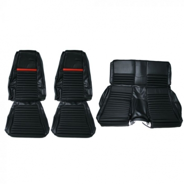 1969 FORD MUSTANG MACH 1 COMPLETE UPHOLSTERY SET -  FASTBACK (BLACK/RED) DISTINCTIVE INDUSTRIES