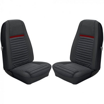 1970 FORD MUSTANG MACH 1 TWO FRONT BUCKET SEATS ONLY UPHOLSTERY - FASTBACK (BLACK/RED) TMI PRODUCT