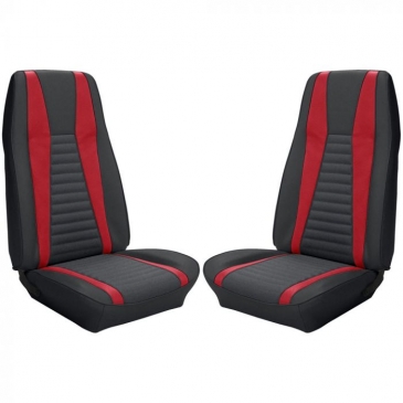 1971-73 FORD MUSTANG MACH 1 FRONT BUCKET SEATS UPHOLSTERY ONLY - FASTBACK (BLACK/VERMILION) TMI PRODUCT