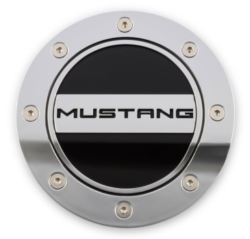 2015-22 FORD MUSTANG DRAKE MUSCLE CARS COMP STAINLESS STEEL FUEL DOOR MUSTANG SCRIPT
