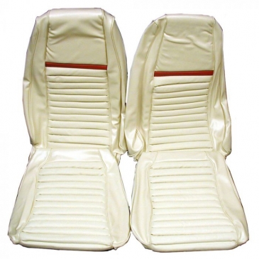 1969 FORD MUSTANG MACH 1 TWO FRONT BUCKET SEATS UPHOLSTERY ONLY - FASTBACK (WHITE/RED) DISTINCTIVE INDUSTRIES