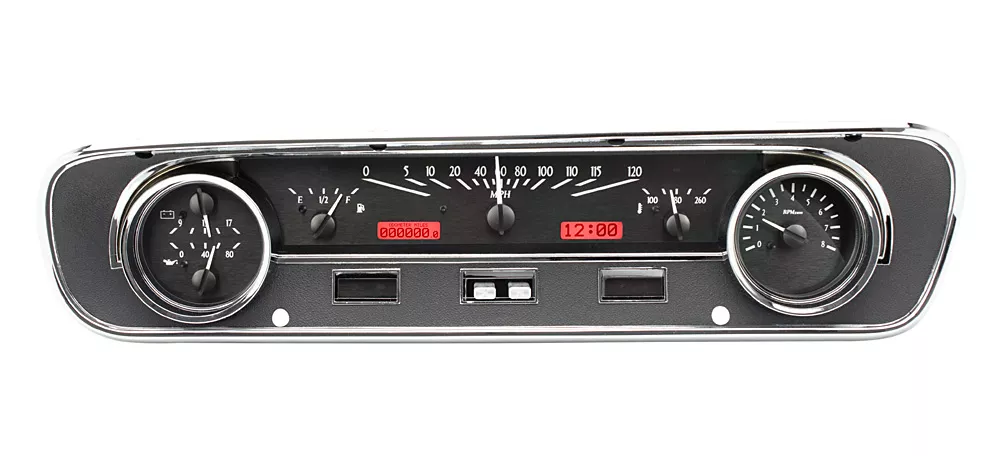 DAKOTA DIGITAL 1964- 65 Ford Falcon, Ranchero And Mustang VHX Instruments - BLACK ALLOY FACE / RED LIGHTING