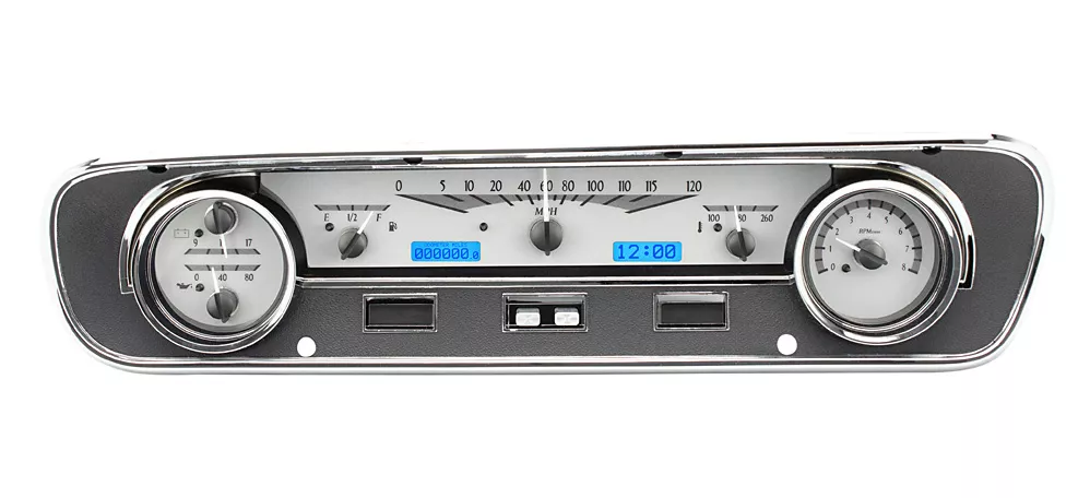 DAKOTA DIGITAL 1964- 65 Ford Falcon, Ranchero And Mustang VHX Instruments - SILVER ALLOY FACE / BLUE LIGHTING