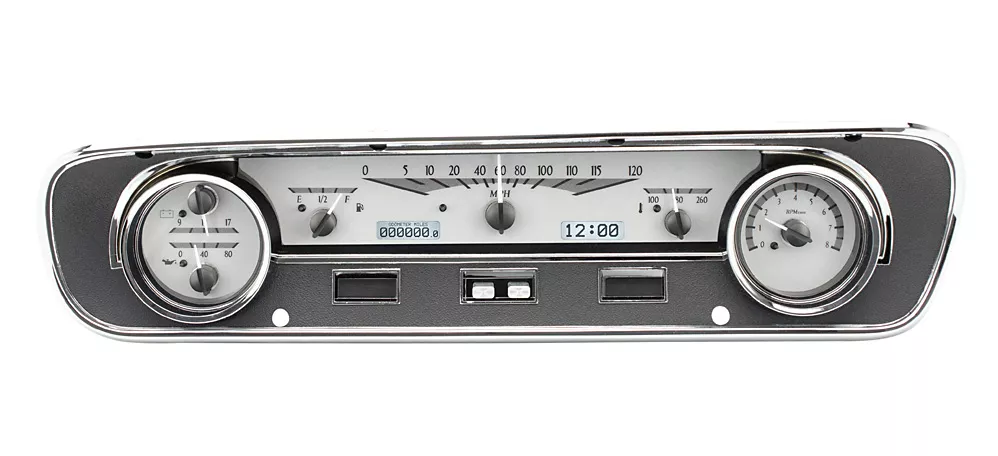 DAKOTA DIGITAL 1964- 65 Ford Falcon, Ranchero And Mustang VHX Instruments - SILVER ALLOY FACE / WHITE LIGHTING