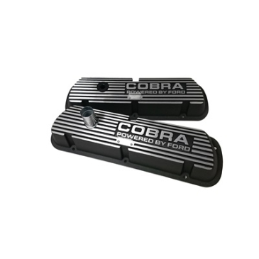 SCOTT DRAKE ALUMINUM VALVE COVERS WITH COBRA POWERED BY FORD LOGO BLACK