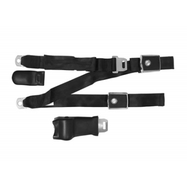1968-1969 Ford Mustang 3-POINT SEATBELT BLACK WITH LAP RETRACTOR, CONCOURS
